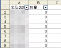「数量」カラムで在庫1以上のものを削除し、在庫0のみをリストアップします。