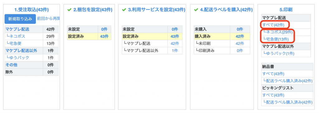 【一括で印刷する場合】 「すべて」、もしくは、利用サービス毎に一括印刷ができます。該当の「印刷◯件」をクリックすると、一括でPDF化され、印刷が可能です。