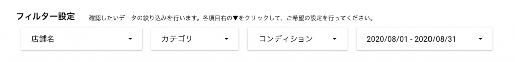 確認したいデータの絞り込みを行います。ここでのフィルターは、レポート全体に反映します。