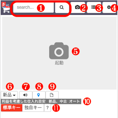 画面上の各アイコン、ボタンについて説明します。